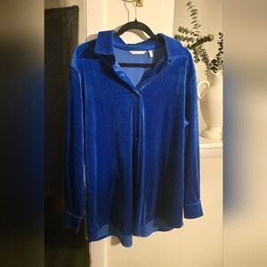 Soft Surroundings Royal Blue Velvet Button-Down Shirt